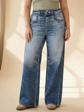 Pull-On Wide Leg Stretch Pants – Denim Look